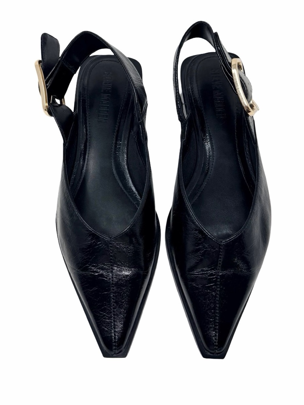 Steve Madden Shay Sling Back Flats Size 9 Black Shiny Leather Square Toe Neutral